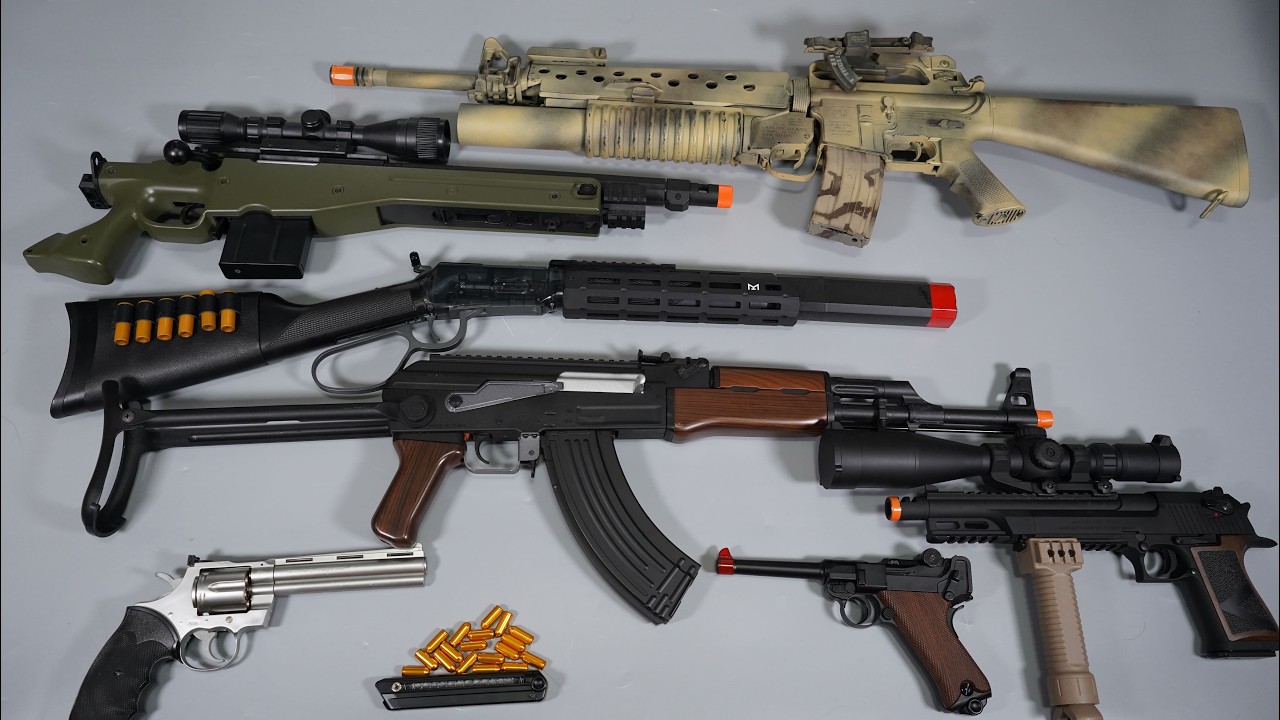 Shell ejecting Luger P08 and AK47 Toy Gun Airsoft Nerf Gun- POV Reload Realistic Toy Guns Collection