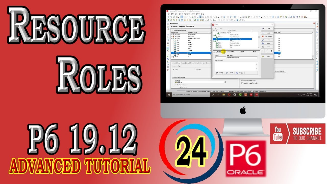 How to Create and Assign Resource Roles  | Primavera P6 | 19.12 | Advanced Tutorial
