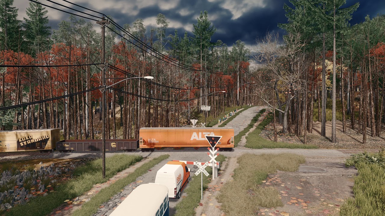 Cities Skylines Railfanning Railroad Crossing (Freight train) QHD@60fps