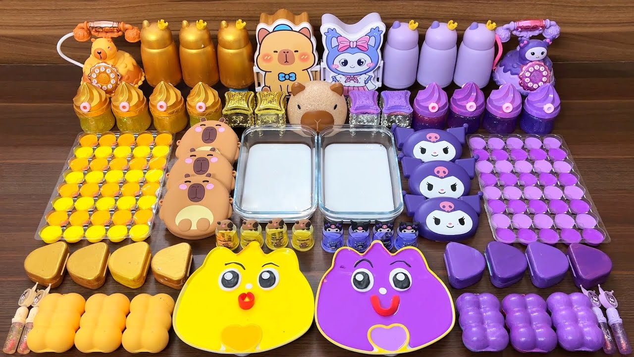 ASMR Slime Mixing Random: Gold vs Purple Capybara & Kuromi Pop