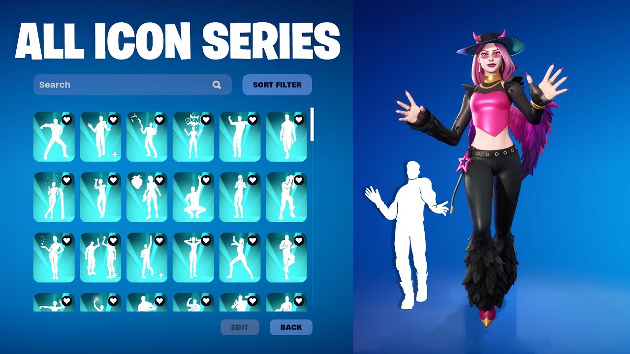 ALL FORTNITE ICON SERIES & NEW TIKTOK EMOTES (HARPY HAZE!)