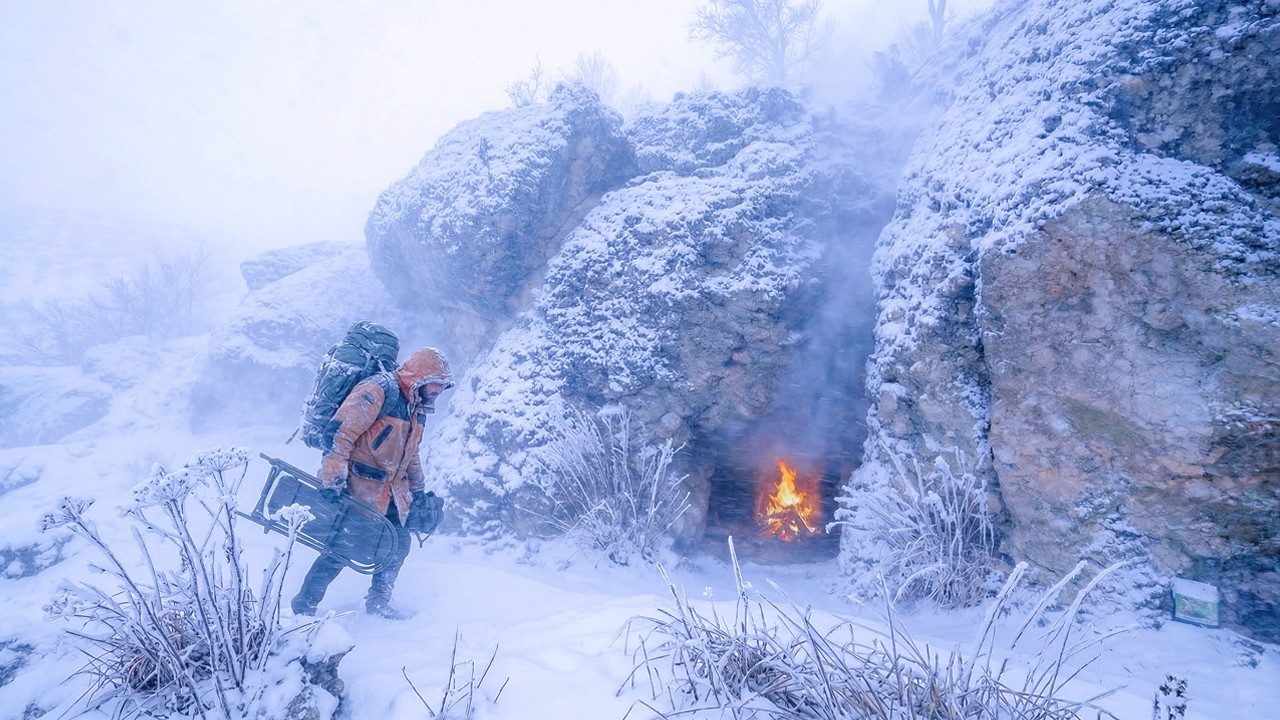 Surviving a SNOWSTORM by building a Mountain Stone Cabin | The Most Intense Blizzard Ever