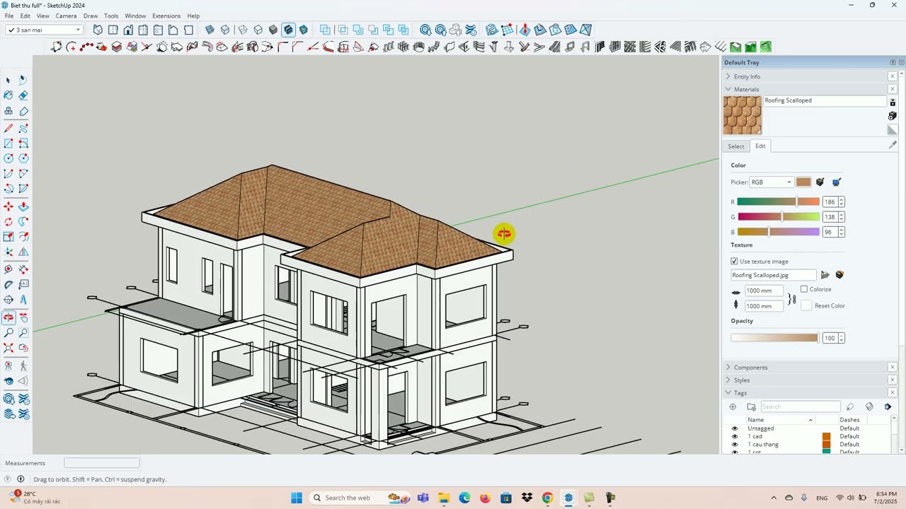 Bài 6 - Vẽ nhanh mái ngói Nhật cho nhà 2 tầng bằng plugin 1001bit Pro trong Sketchup