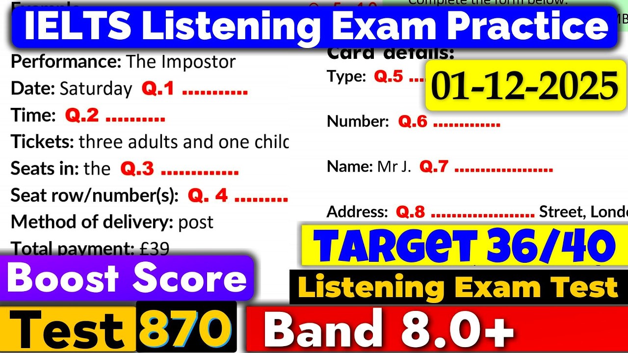 IELTS Listening Practice Test 2025 with Answers | Recent Exam - 01.12.2025