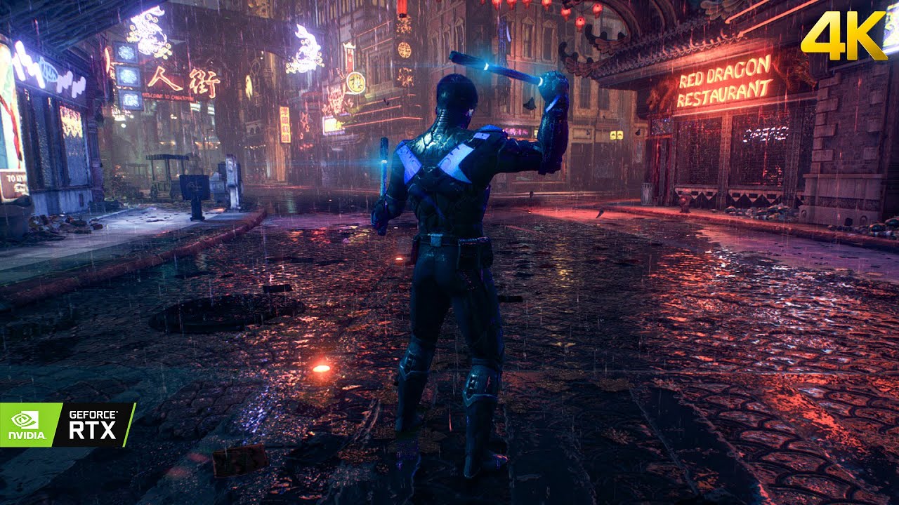 Batman Arkham Knight - Nightwing Free Roam and Combat Gameplay (4K 60fps)