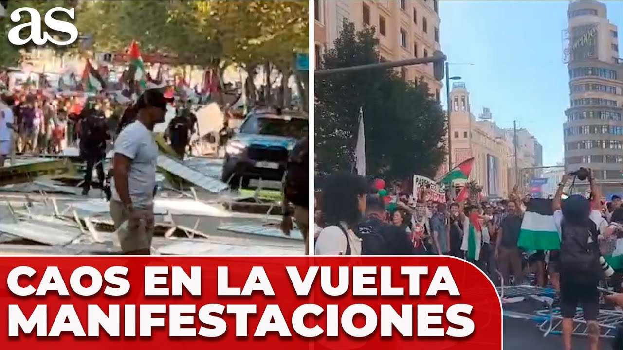 CAOS en GRAN VÍA y el PASEO DEL PRADO por manifestaciones PRO PALESTINA en LA VUELTA