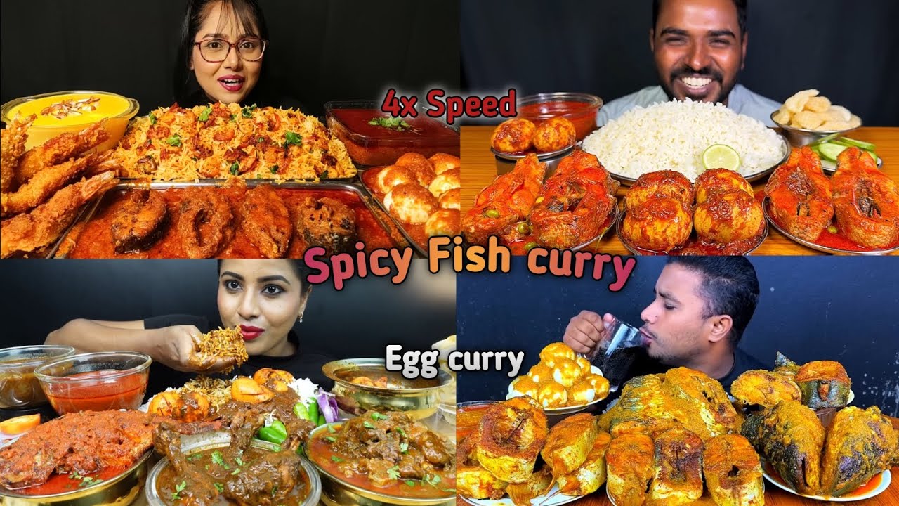 ASMR:Eating Spicy Fish curry🍗🤤Prown Biryani, Rohi fish fry, egg curry, chicken leg, eating, mukbang