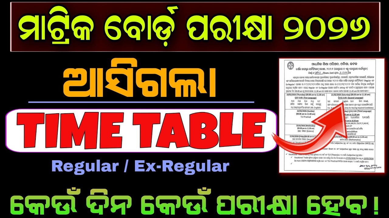 10th Exam Date 2026 || Matric Exam Date 2026 || BSE Odisha 10th Exam Time Table 2026