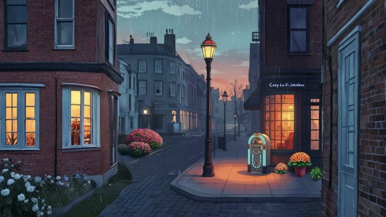 Cozy Lofi Jukebox🌟Quiet Sunset Street Ambience - #lofi #studymusic #lofibeats #lofimusic #chillmusic