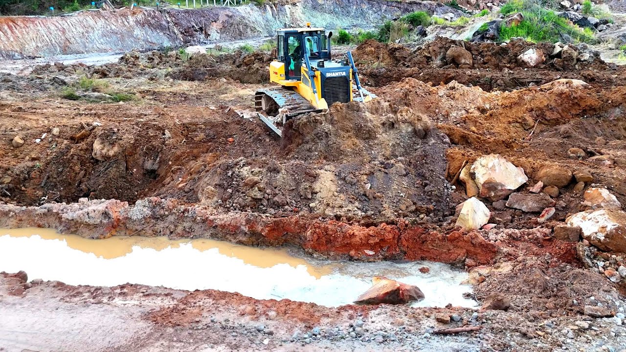 New Project Delete Canal Water By Bulldozer SHANTUI DH17C2 2023 Working Pushing Supplying Dirt