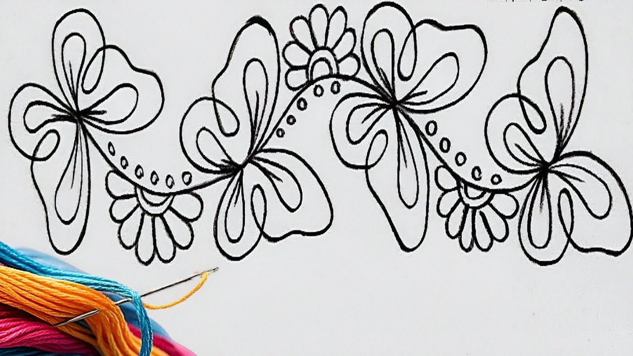 Hand Embroidery Butterfly Border Design | Very Easy And Simple Stitches For Beginners 