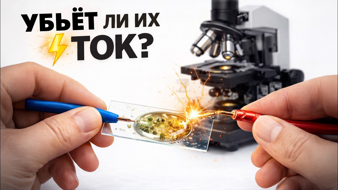 Что сделает ЭЛЕКТРИЧЕСТВО В 12V с МИКРОБАМИ? Реальный эксперимент под микроскопом