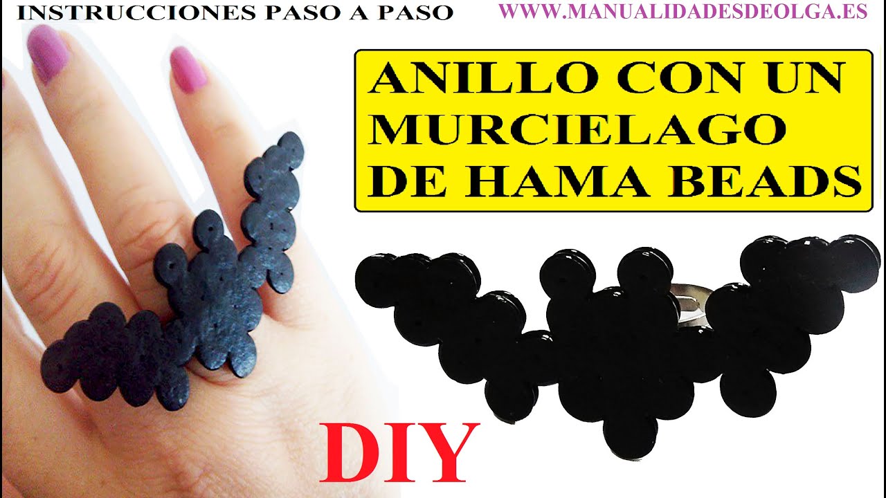 COMO HACER UN MURCIELAGO DE HAMA BEADS PARA UN ANILLO DE GOMITAS O CON BASE DE METAL. TUTORIAL DIY