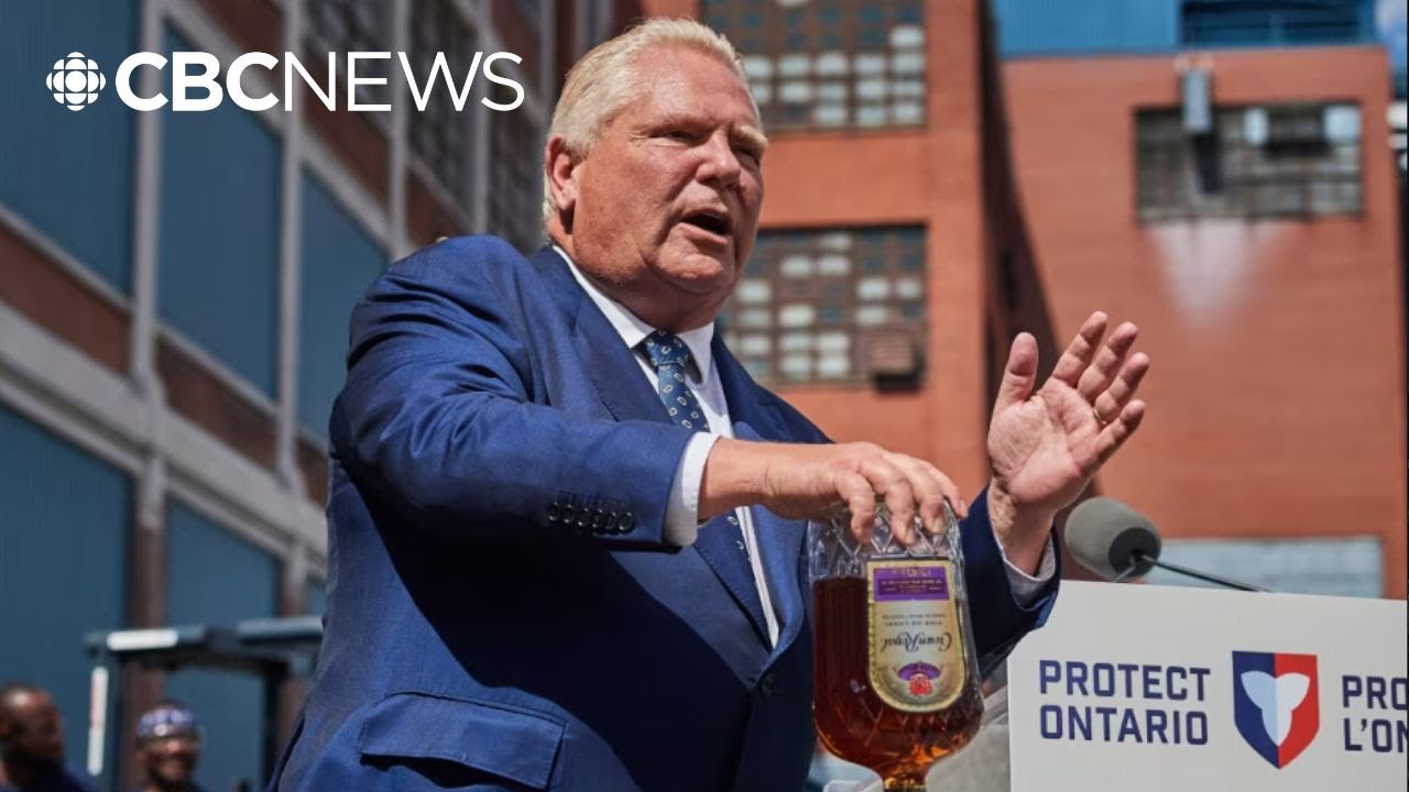Premier Ford pours out a bottle of Crown Royal to protest Diageo closing an Ontario plant