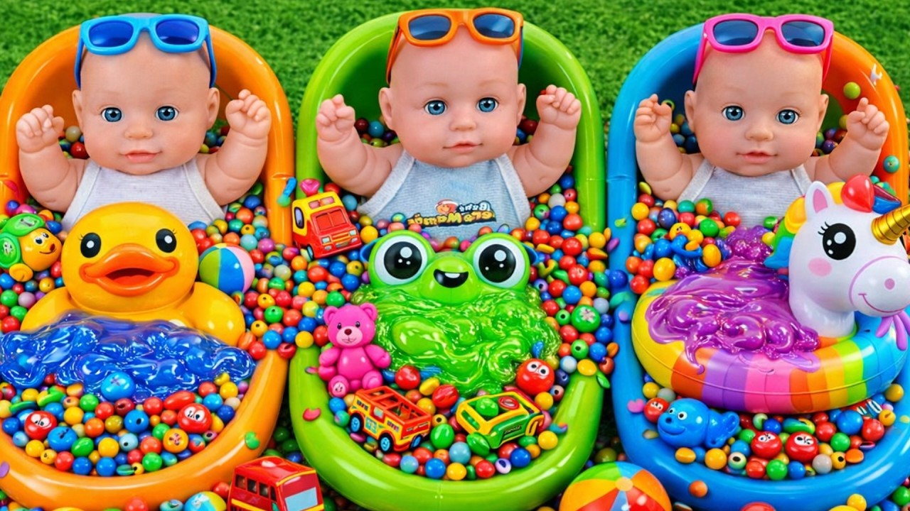 Full of 3 Rainbow BathTubs Candy with M&M's & Magic Slime Cutting Video