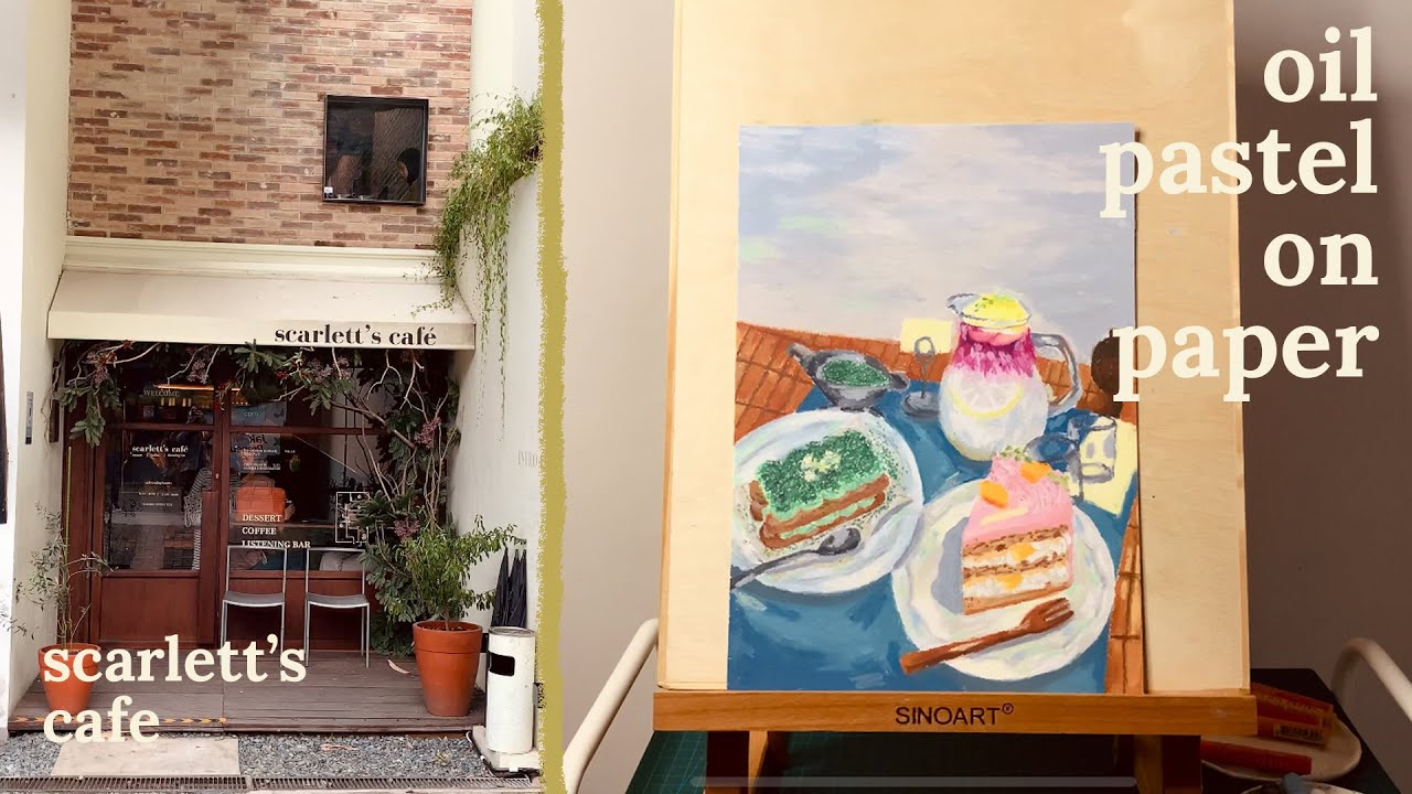 Oil Pastel Painting & 🍰 Cafe Day | Cozy Art Vlog ✨