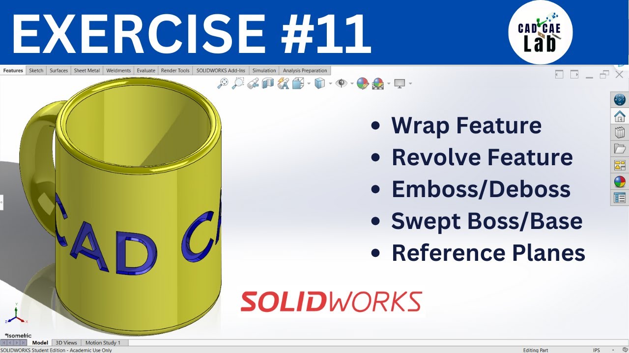 Wrap Feature | Mug Wheel Exercise | SolidWorks for Beginners | Exercise Series