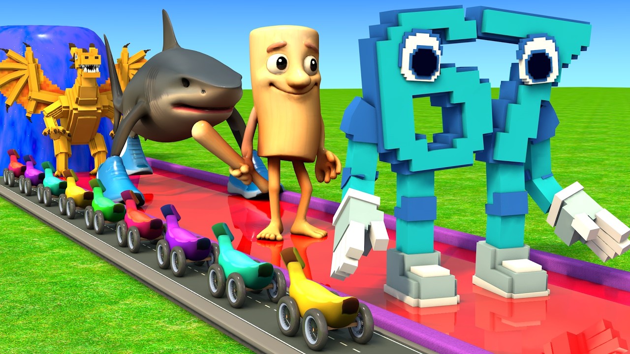 Длинная горка с коровой, слоном, гориллой, бегемотом, тигром, 3D-игра с животными, забавные 3D-жи...
