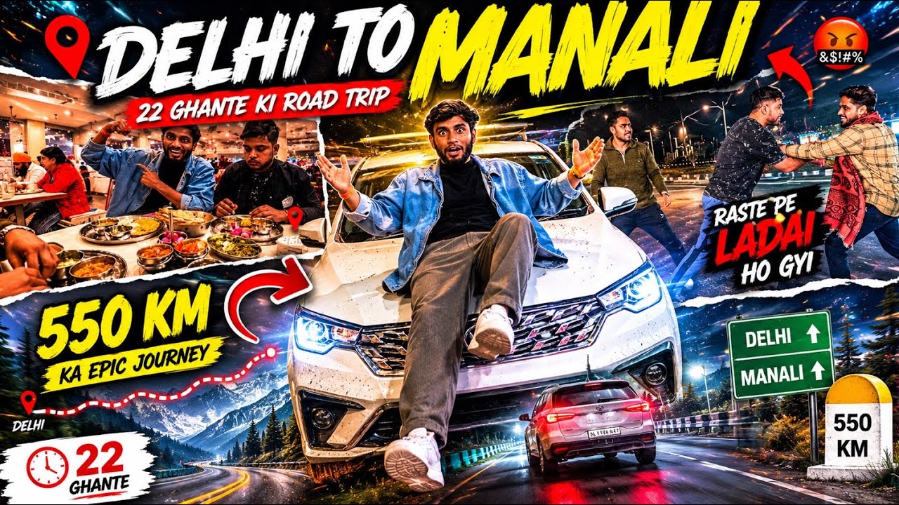 Delhi To Manali Road Trip 🚗🔥 | 22 Ghante Non-Stop Drive | Fog, Ladai & Adventure!