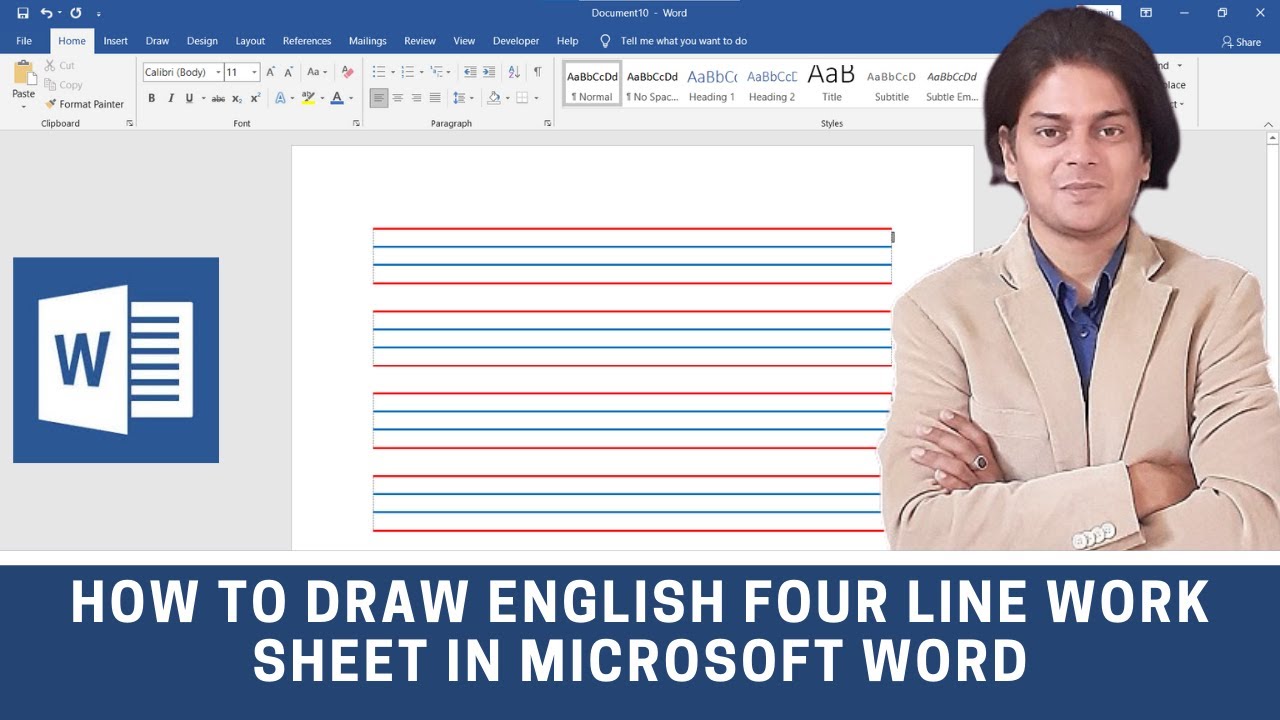 Как сделать английский 4-строчный рабочий лист для студентов в Microsoft Word?
