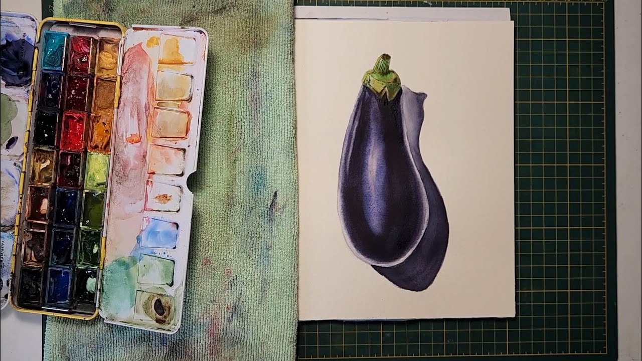 Easy Watercolor Painting of Eggplant 