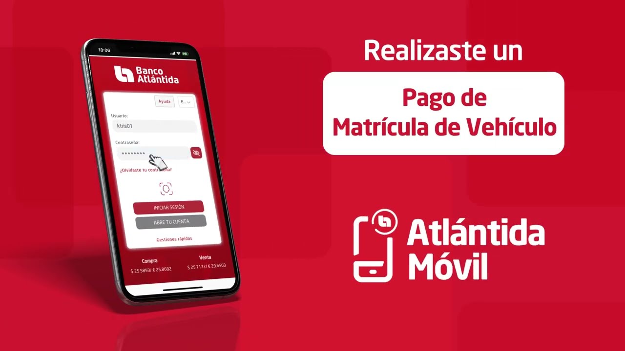 Pago de Matrícula de Vehículo a través de Atlántida Móvil | Banco Atlántida