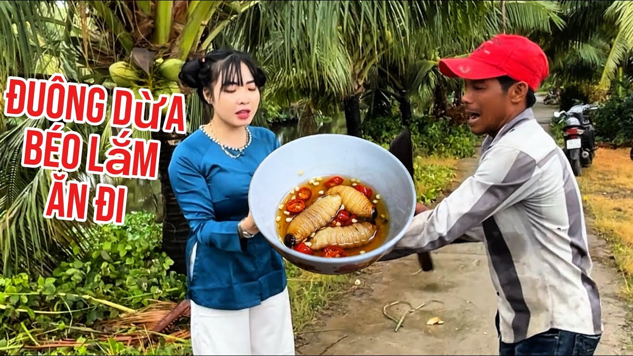 Núi leo dừa và em gái Tâm Như bắt con “ đuông dừa” ăn sống nghe kinh dị quá và cái kết.