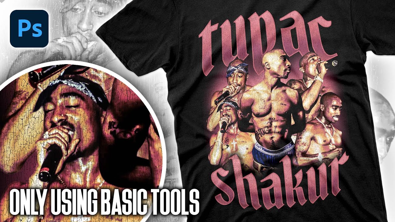 DESIGN VINTAGE HIP HOP STYLE T-SHIRT USING BASIC PHOTOSHOP TOOLS | Photoshop Tutorial & Timelapse