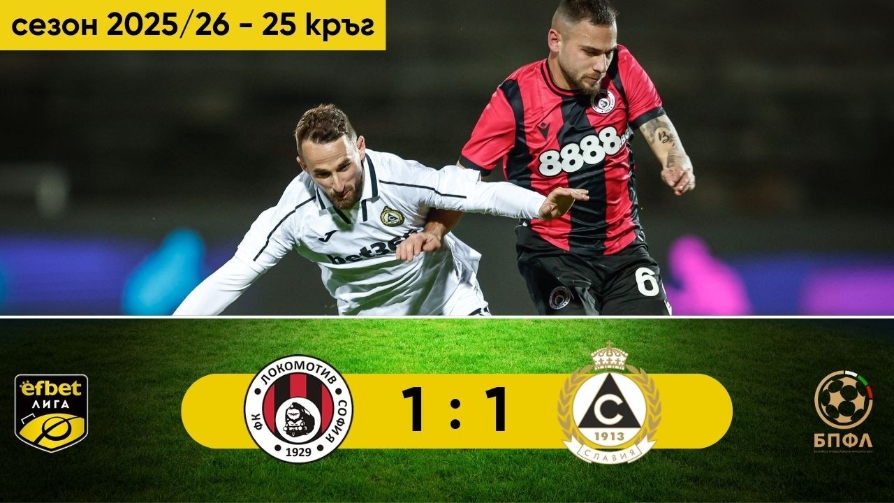 Локомотив София - Славия 1:1 (26 кръг, efbet Лига, сезон 2025/26)
