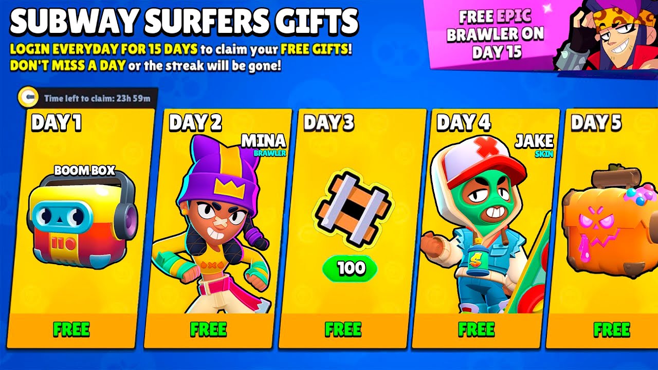 БЕСПЛАТНЫЕ ПОДАРКИ SUBWAY SURFERS!!!🎁🎁🎁 - Награды Brawl Stars