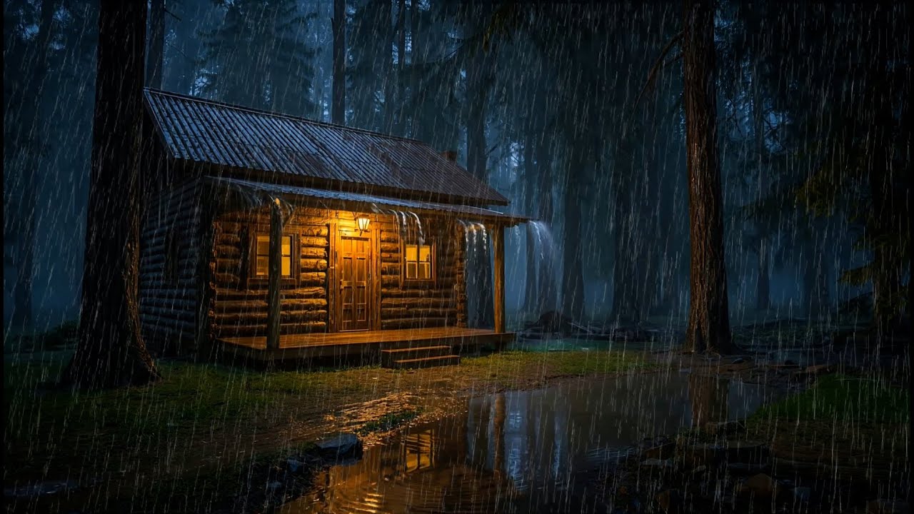 Forest Cabin in Heavy Rain 🌧️ Deep Sleep Rain Sounds for Relaxation & Peaceful Rest