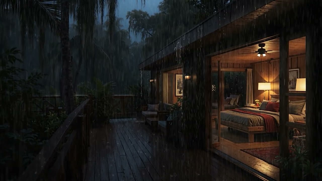 Peaceful Swiss Cabin Rain at Night 🌙 (4K No Ads) | Deep Sleep Ambience