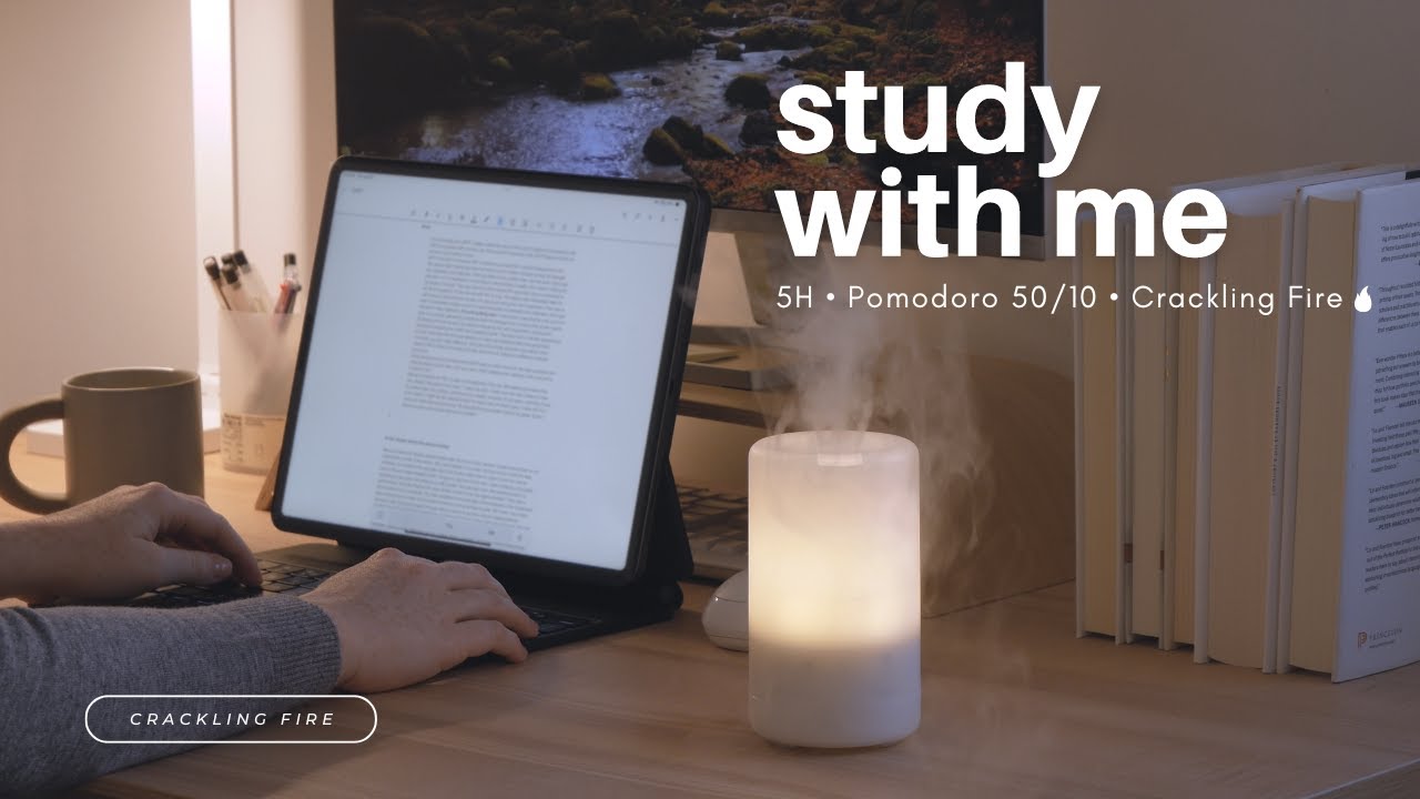 5-HOUR STUDY WITH ME Cozy Evening 🔥 Fire Crackling Sounds / Pomodoro 50/10 / No Music [Ambient ver.]