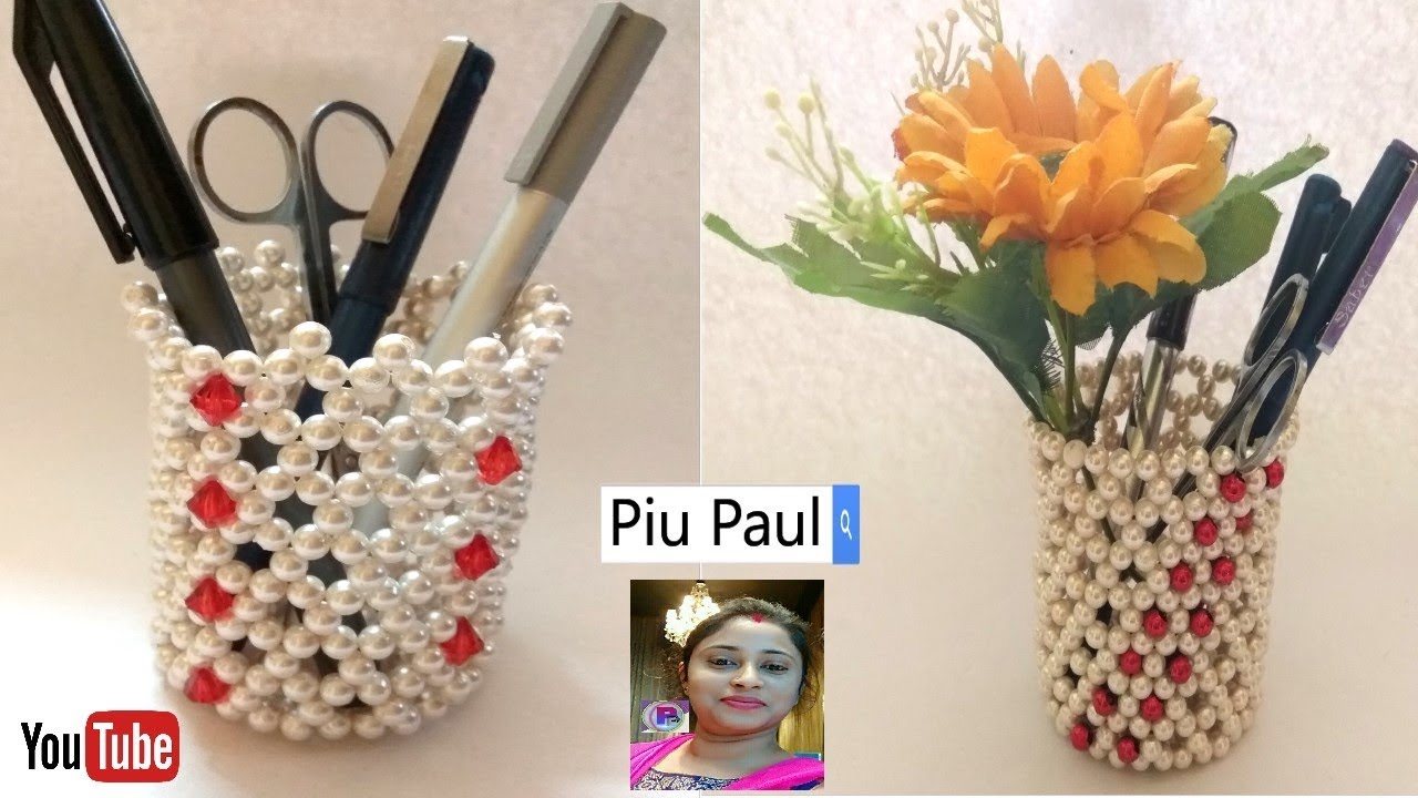 How To Make Pen Stand || Pen/Pencil Holder ||Beaded Pen Stand || Diy Pen Stand Craft Ideas