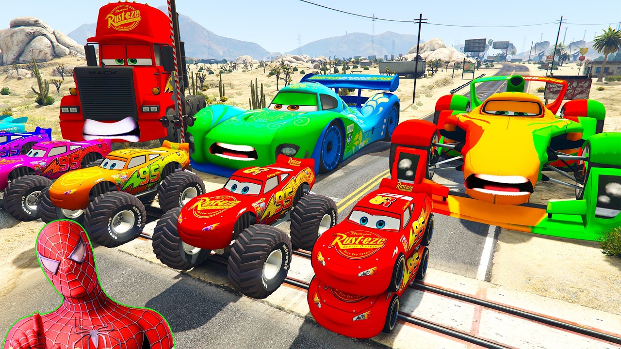🚗 Spider-Man vs McQueen & Mack on the Biggest Mega Ramp | GTA 5 Mods
