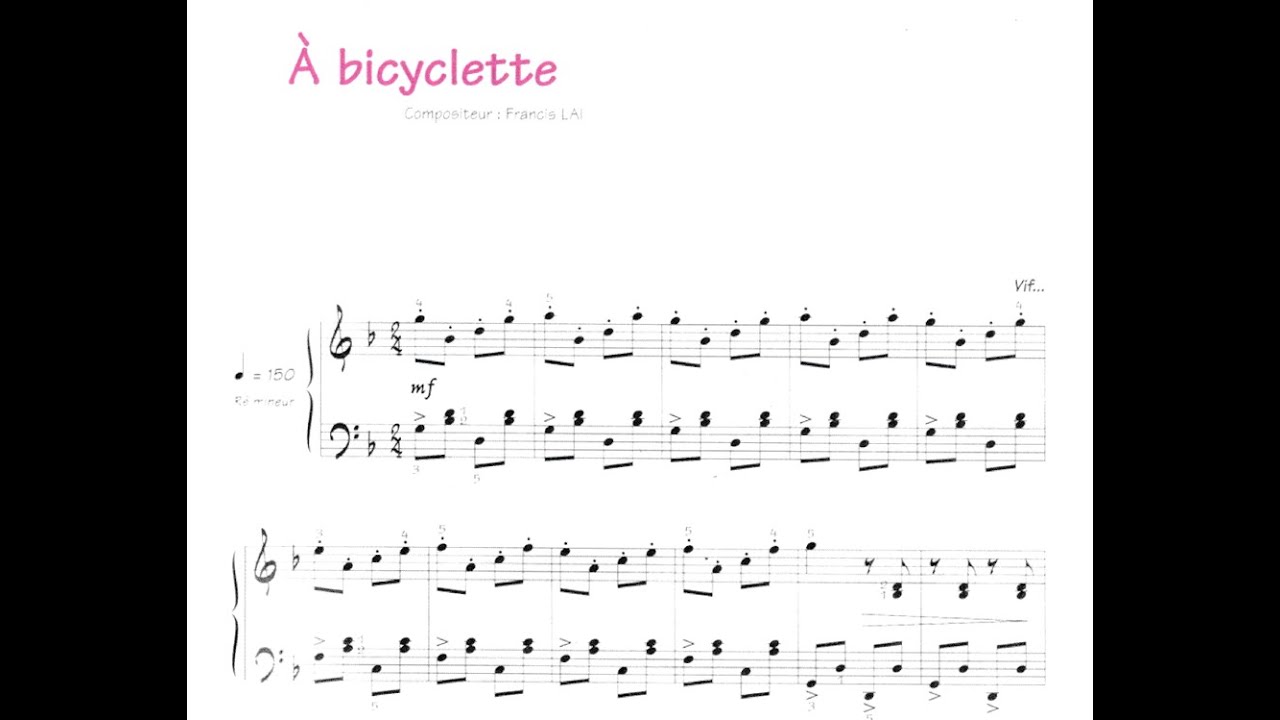 Yves Montand - A Bicyclette - Piano Solo + Partition