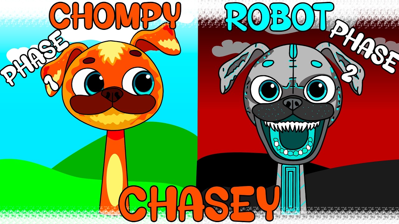 Chompy Chasey (from Dark Pals) Normal VS Robot Version My Sprunki OC