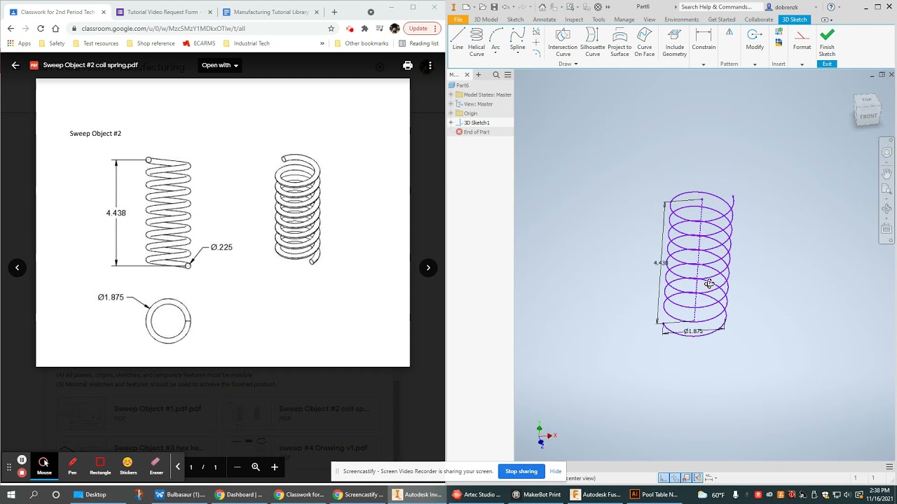 Create a coil using a 3D sketch helical curve and the sweep tool Autodesk Inventor