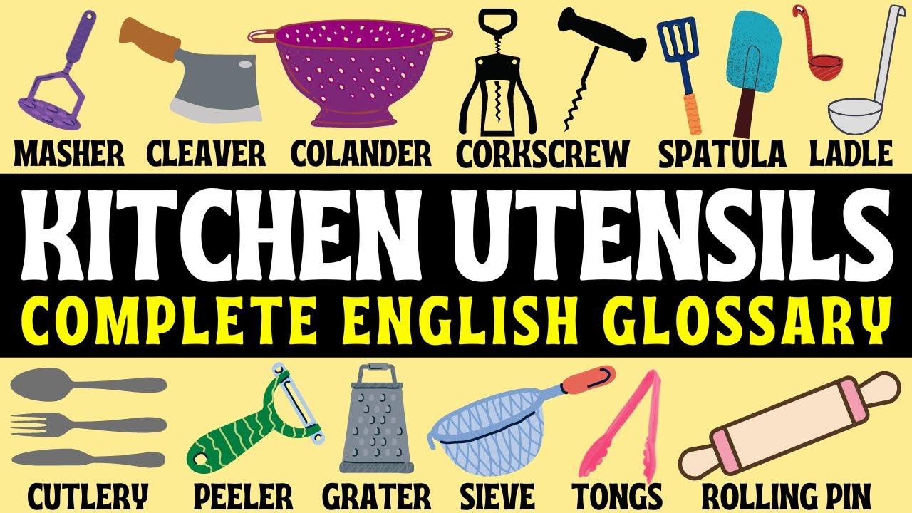 Kitchen Utensils English Glossary | Wordlist | Knives & Lots More | English Speaking Practice 🥣 🍽 ✅