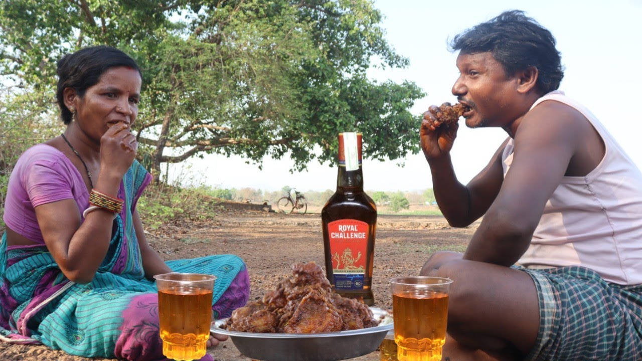 Delicious Pork Gravy Eating With Drink Wine Village Couple || Pork Spicy 