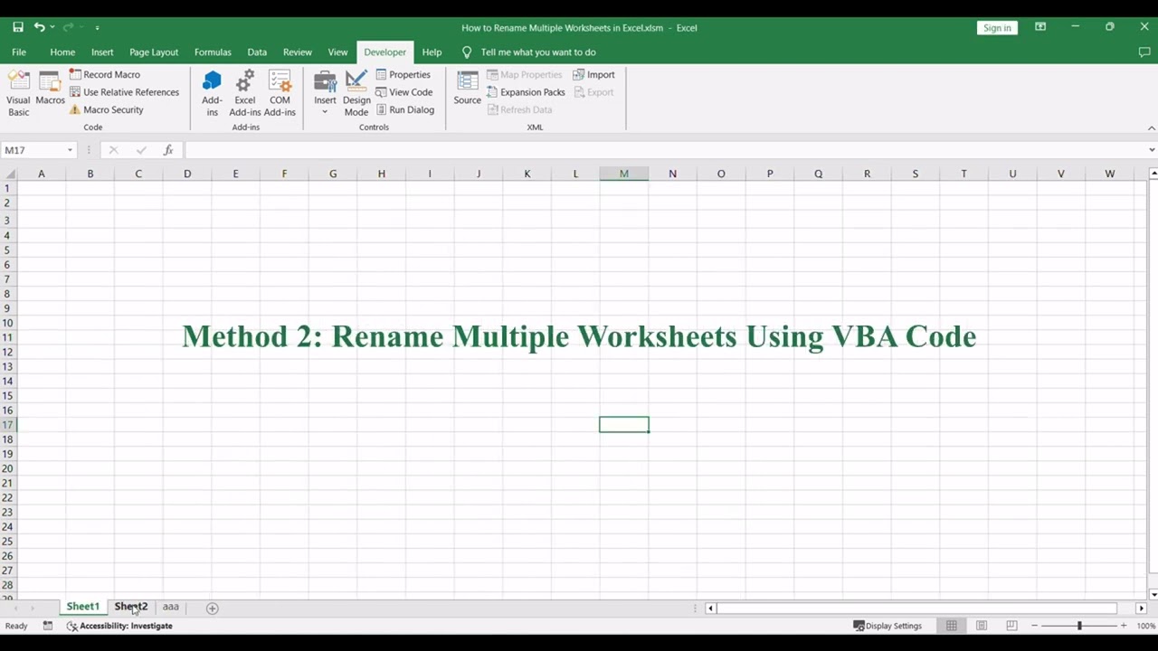 How to Rename Multiple Worksheets in Excel