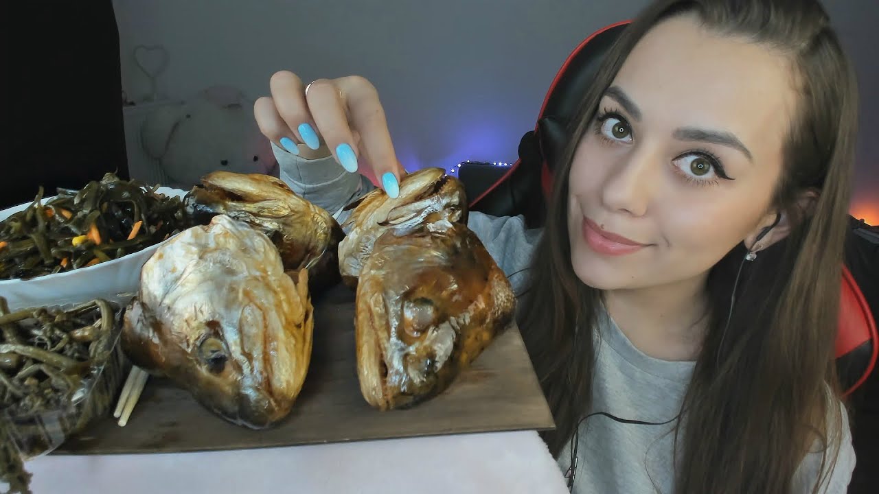 АСМР Итинг | Головы семги | Большие рыбьи головы | Мукбанг 🐟