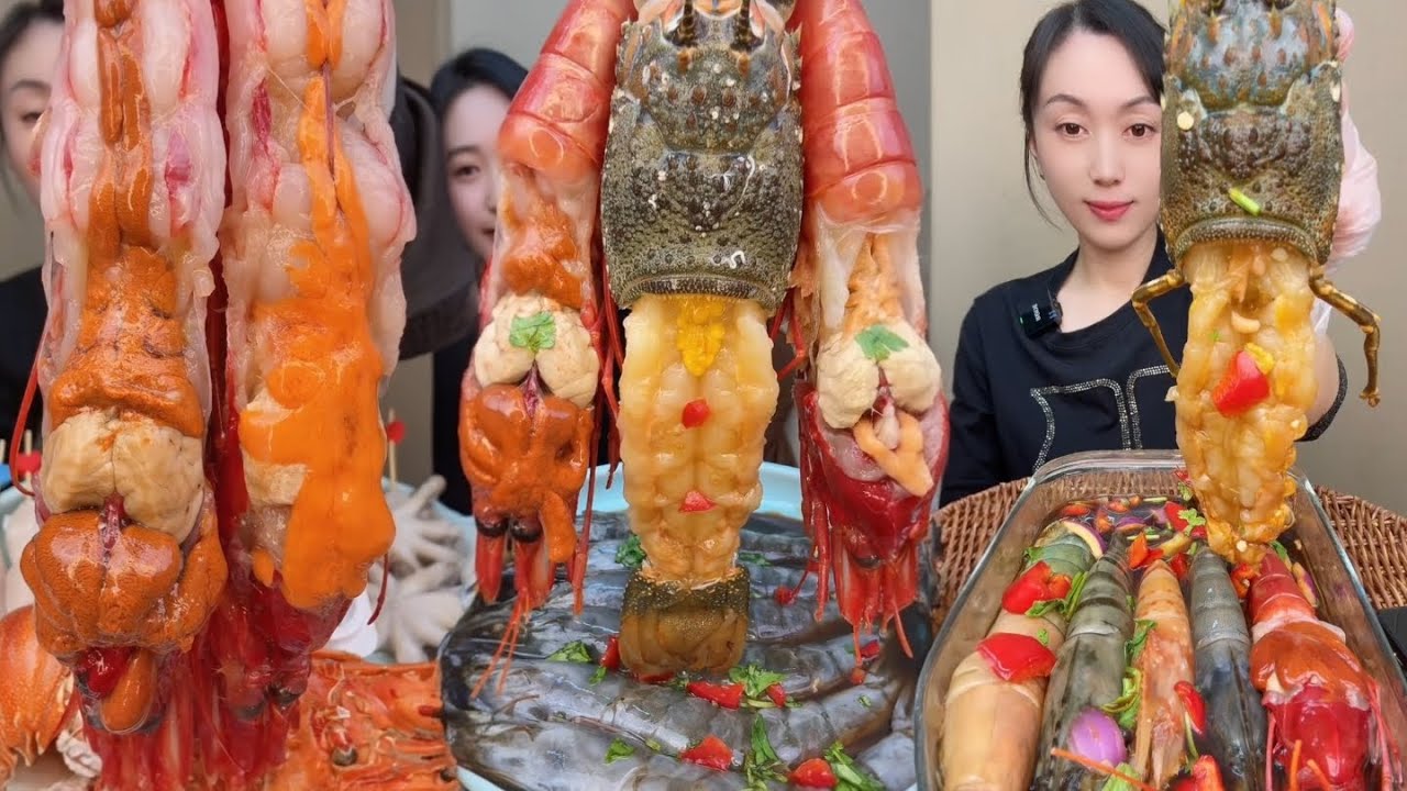 [ASMR] [MUKBANG] Giant Tiger Prawns  Whole Lobster Feast Juicy Seafood, Sticky Sauce Intense Eating 