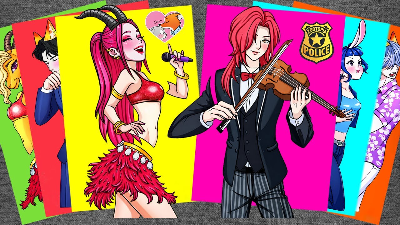 KPOP Demon Hunters Performance with Zootopia 2 🦊🐰 Huntrix Mira and Saja Boys | Sticker Book DIY