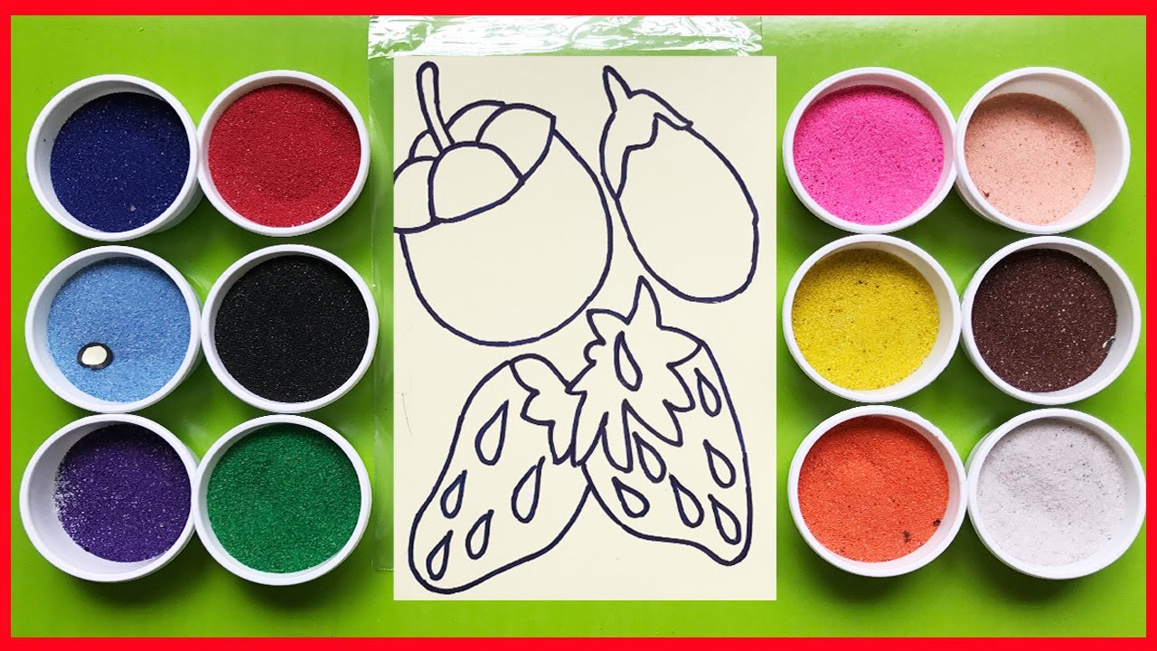 Đồ chơi trẻ em | T&ocirc; m&agrave;u tranh c&aacute;t tr&aacute;i c&acirc;y d&acirc;u, cam, qu&yacute;t | Learn colors Sand Painting (Chim Xinh)