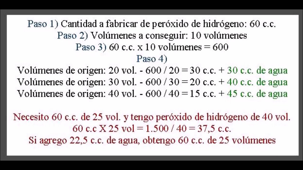 Cómo conseguir diferentes volúmenes de peróxido de hidrógeno