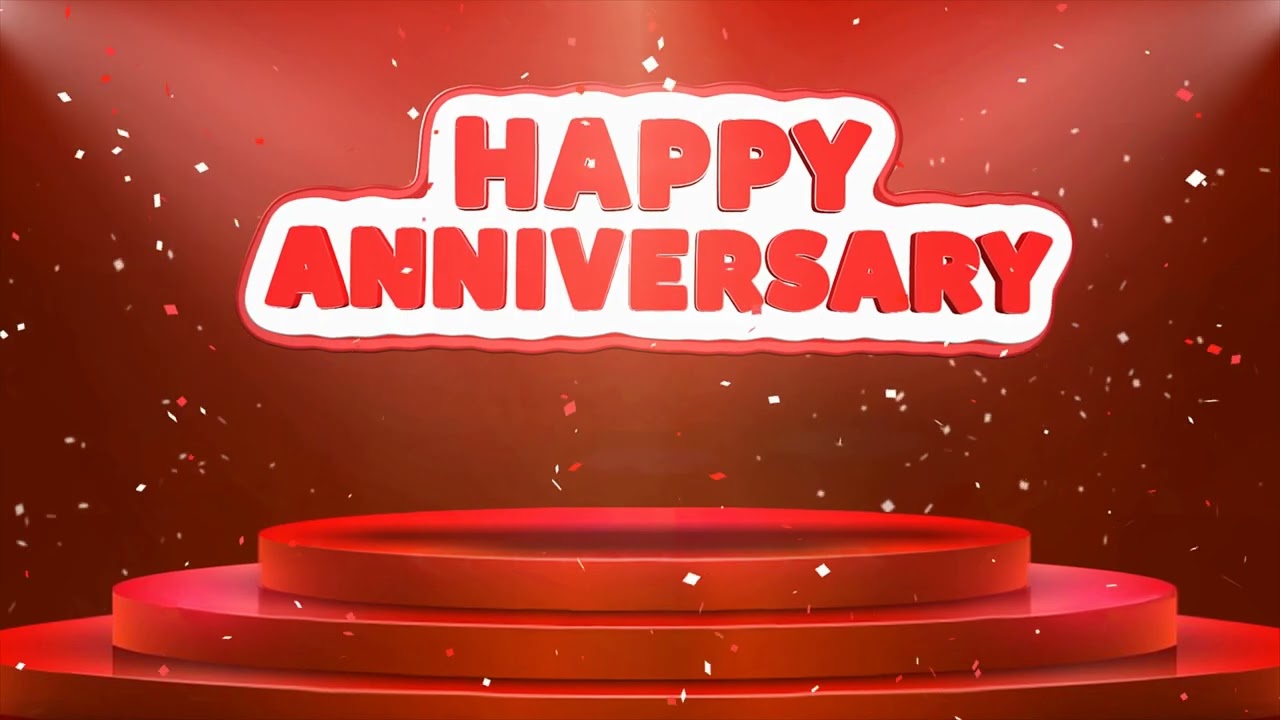 Happy Anniversary Text Animation Stage Podium Confetti Loop Animation