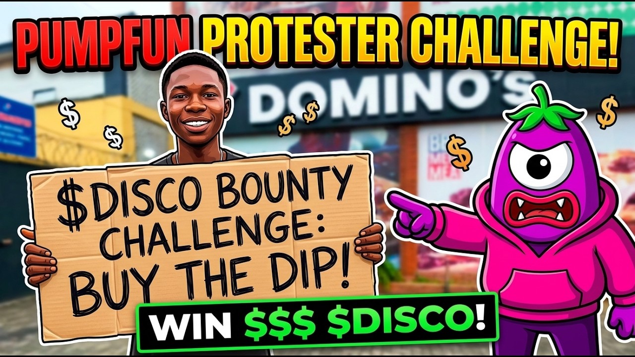 PUMPFUN Cardboard Sign Protester $DISCO BUY THE DIP!