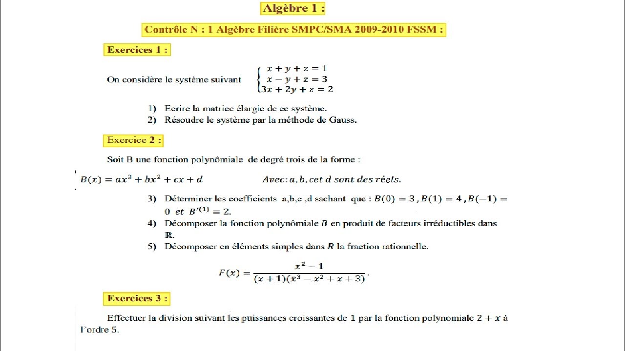 Contrôle Algèbre SMPC-SVTU-BCG-SMIA S1 + كتاب إمتحانات الدورة الأولى لمختلف المواد
