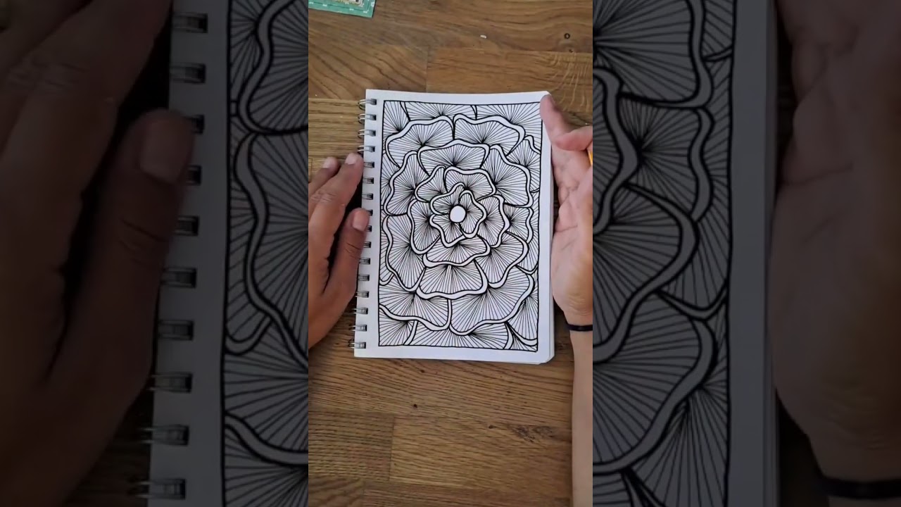 easy drawing - TALK-THROUGH full page flower outline with colour